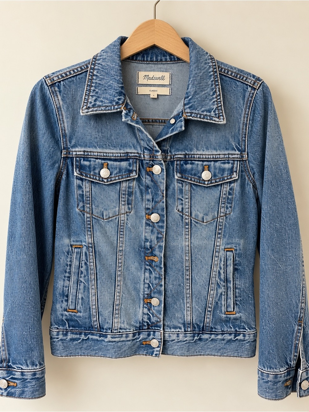 Madewell Distressed Light Blue Denim Trucker Jacket
